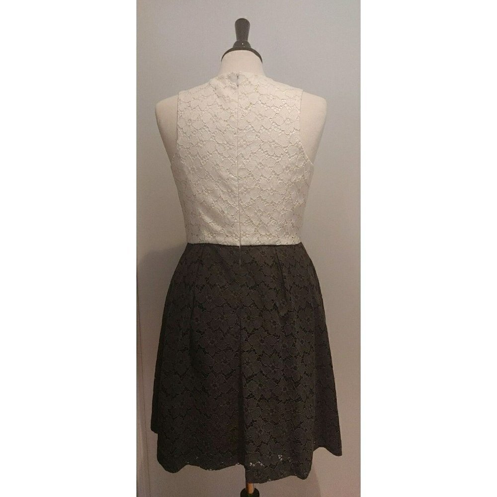 Shoshanna Mini Cocktail Dress Cream and Black Lace Sleeveless Fit Flare Size 4 - Picture 3 of 6
